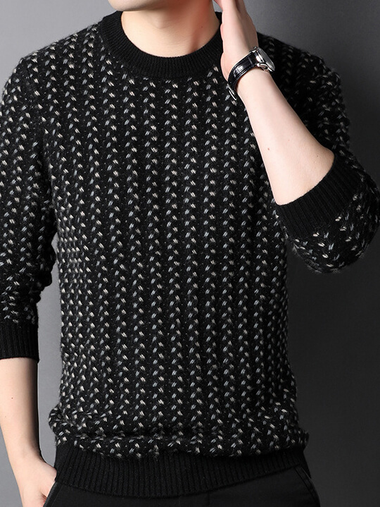 Men's Luxury Contrasted Cross Stitch Cashmere Crewneck Sweater