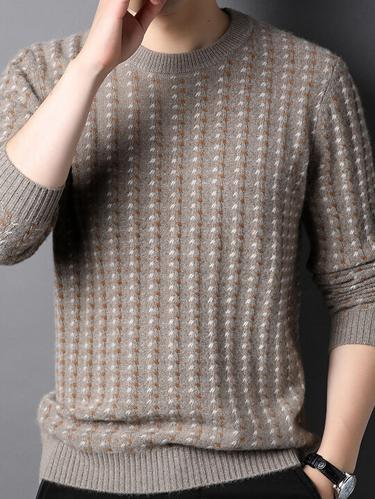 Men's Luxury Contrasted Cross Stitch Cashmere Crewneck Sweater