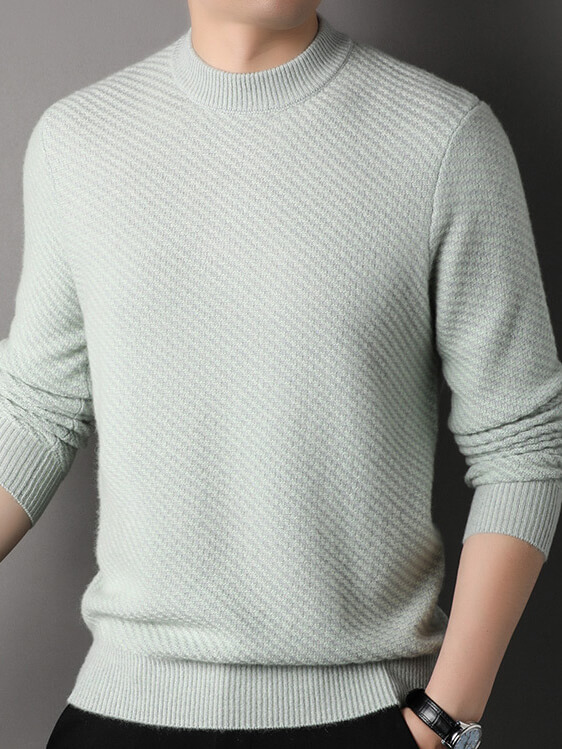 Premium Soft Mint Green Textured Knit Cashmere Mock Neck Sweater