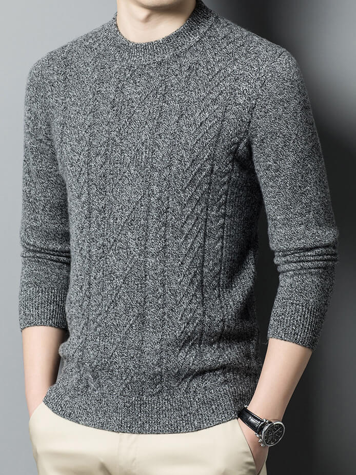 Classic Cable-Knit Mock Neck Cashmere Sweater for Men