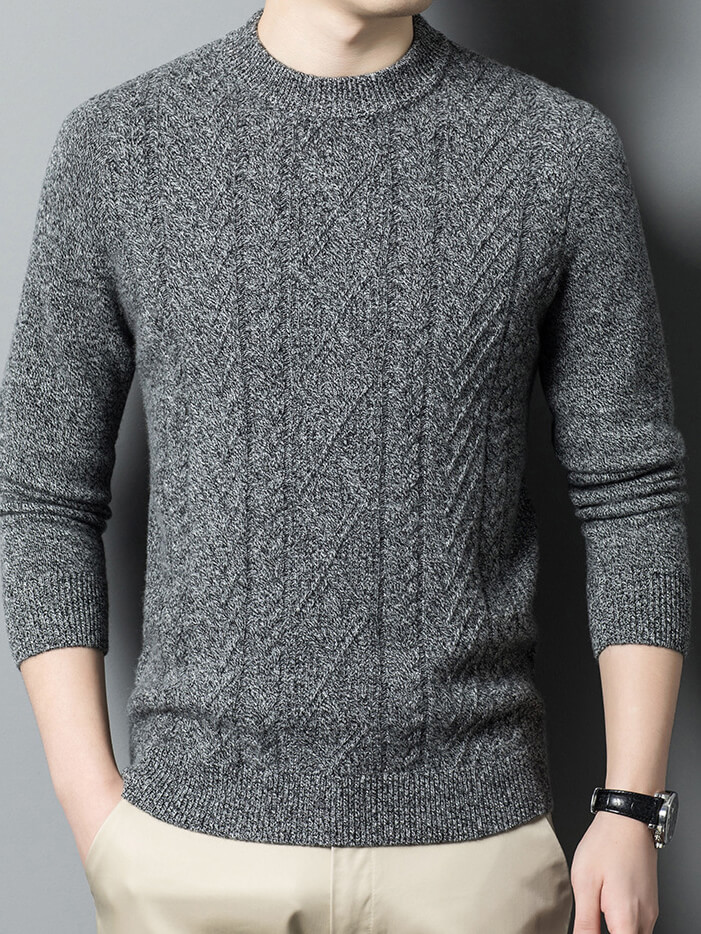 Classic Cable-Knit Mock Neck Cashmere Sweater for Men