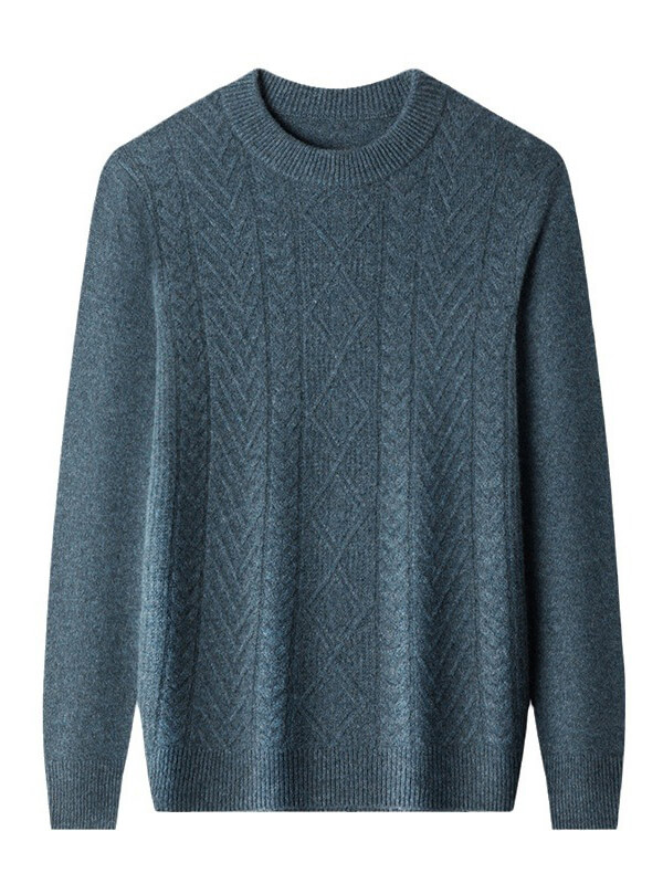 Classic Cable-Knit Mock Neck Cashmere Sweater for Men