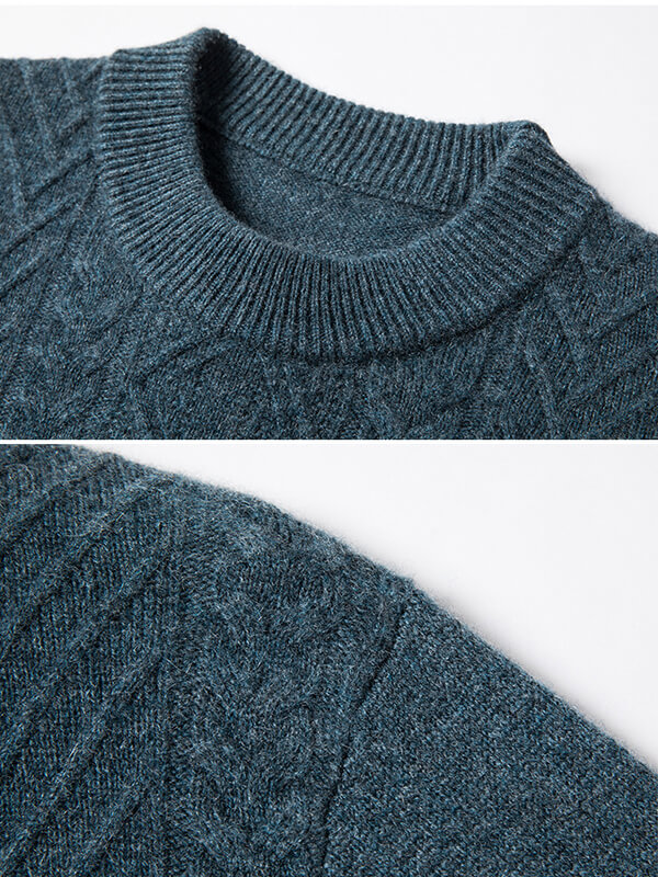 Classic Cable-Knit Mock Neck Cashmere Sweater for Men