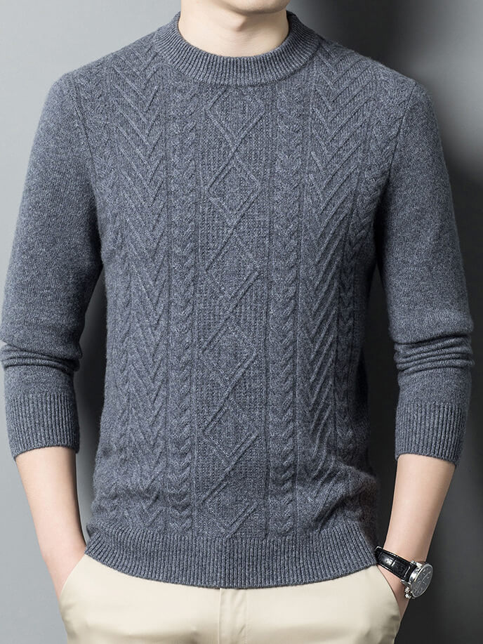 Classic Cable-Knit Mock Neck Cashmere Sweater for Men