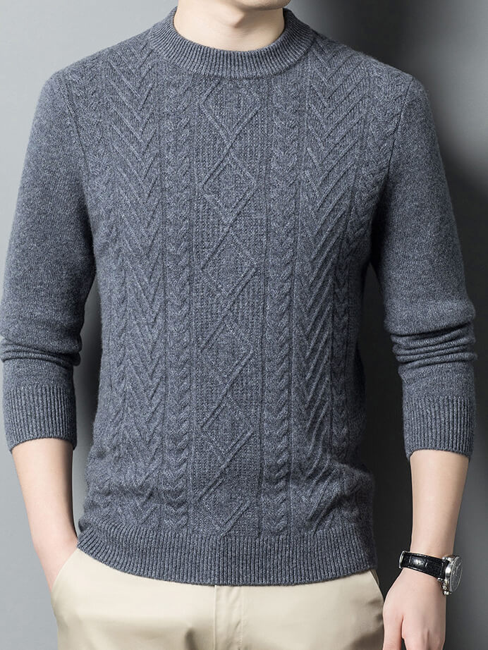 Classic Cable-Knit Mock Neck Cashmere Sweater for Men