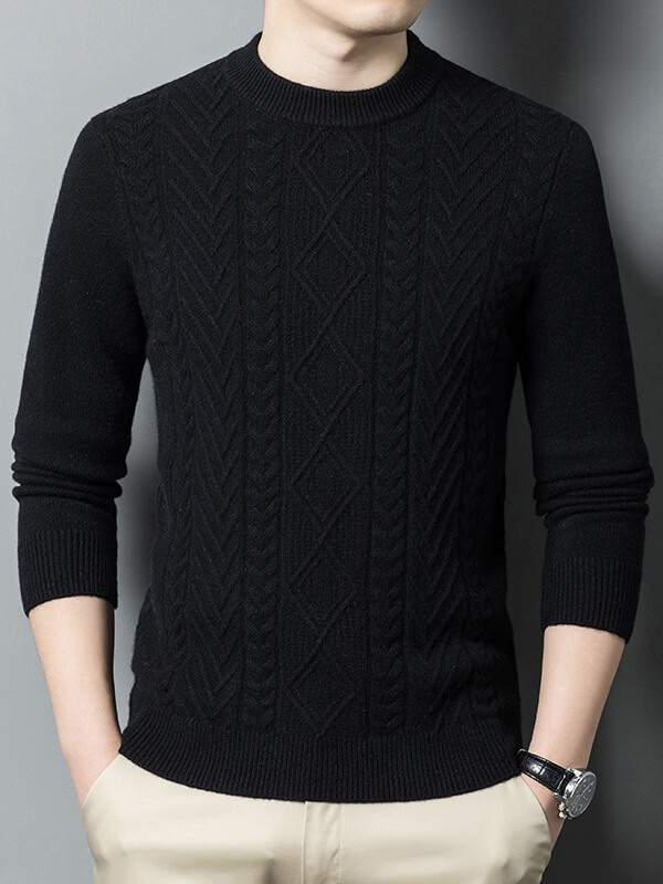 Classic Cable-Knit Mock Neck Cashmere Sweater for Men