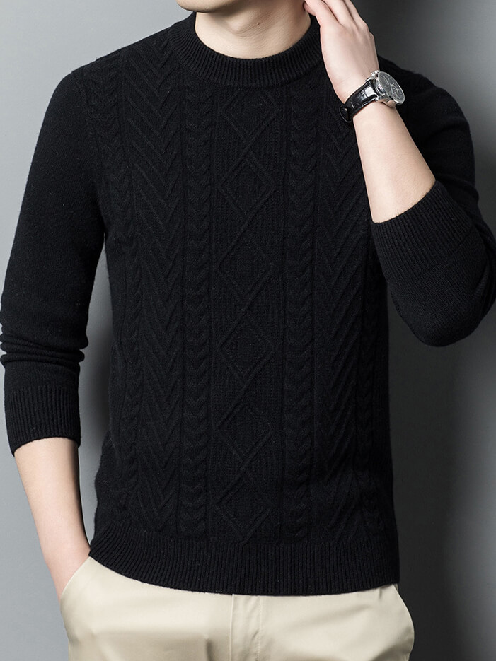 Classic Cable-Knit Mock Neck Cashmere Sweater for Men