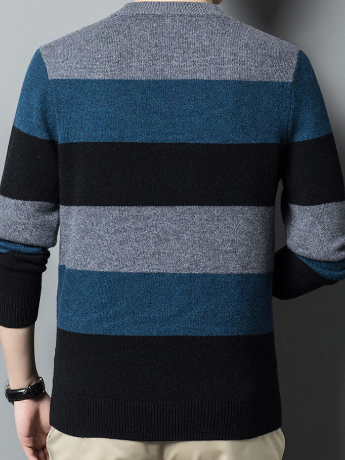 Men's Striped Diamond-Knit Cashmere Crew Neck Sweater