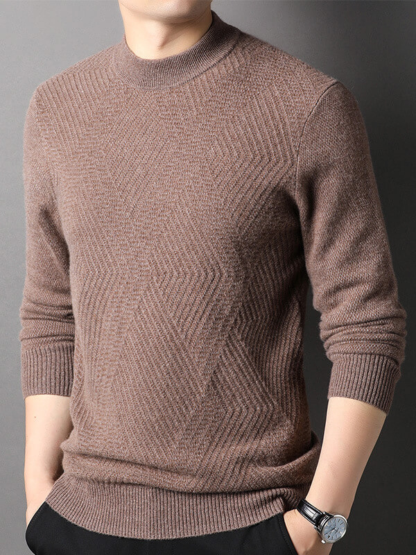 Classic Herringbone Mock Neck Cashmere Sweater for Men