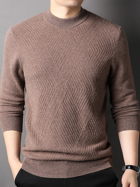 Classic Herringbone Mock Neck Cashmere Sweater for Men