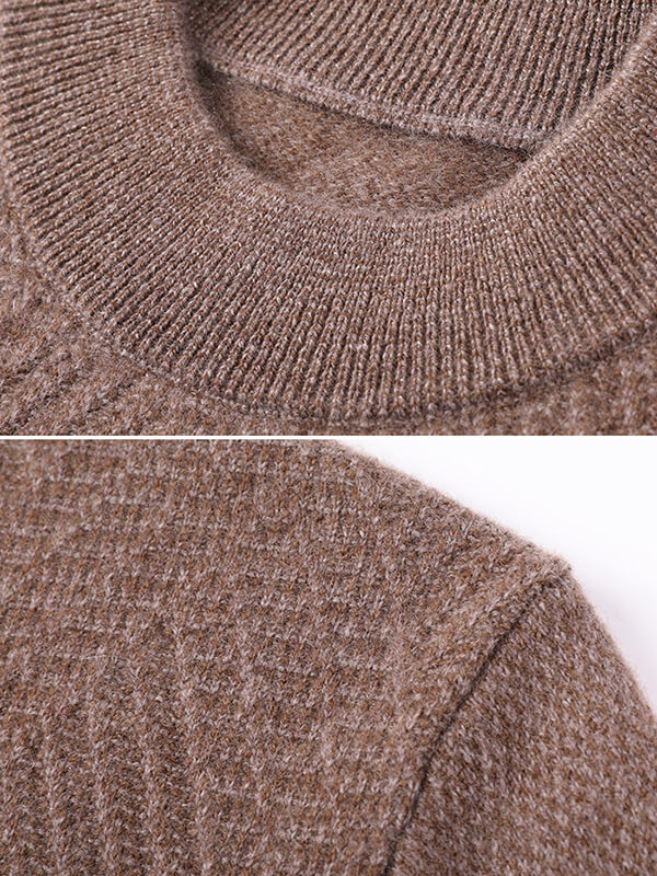 Classic Herringbone Mock Neck Cashmere Sweater for Men