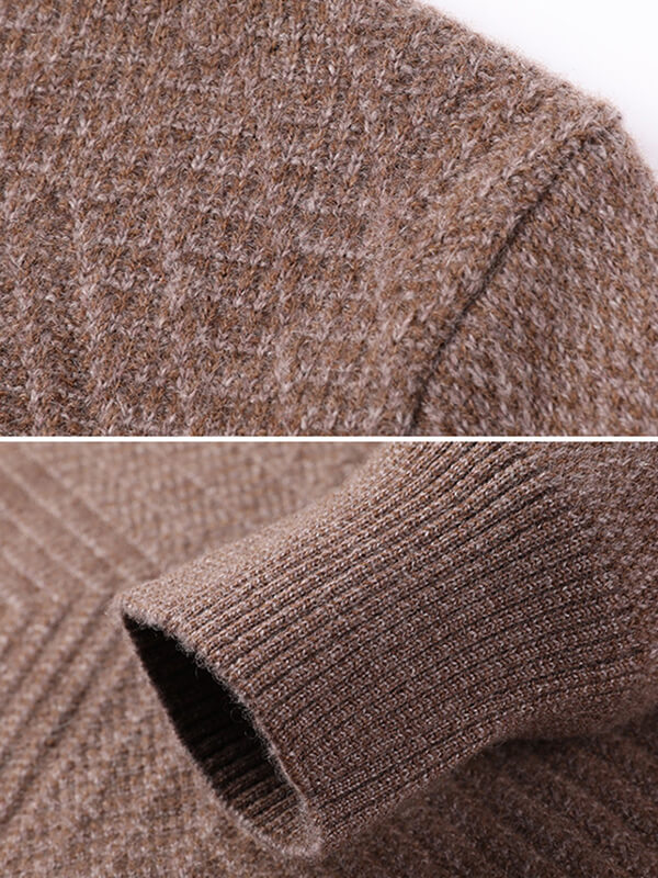 Classic Herringbone Mock Neck Cashmere Sweater for Men