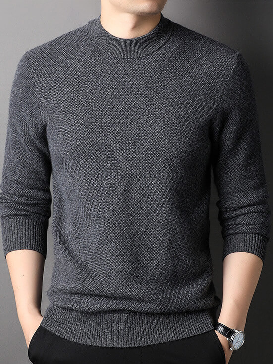 Classic Herringbone Mock Neck Cashmere Sweater for Men