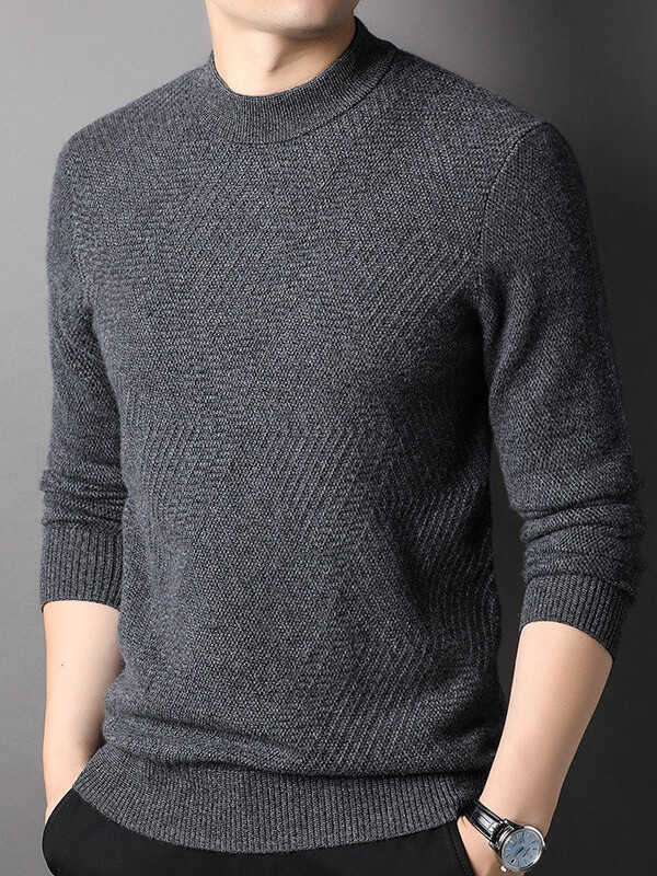 Classic Herringbone Mock Neck Cashmere Sweater for Men