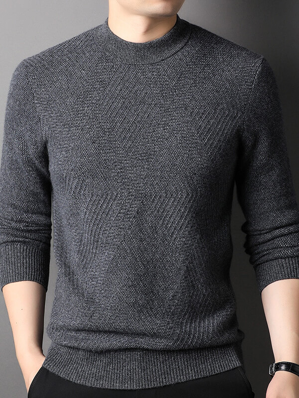 Classic Herringbone Mock Neck Cashmere Sweater for Men