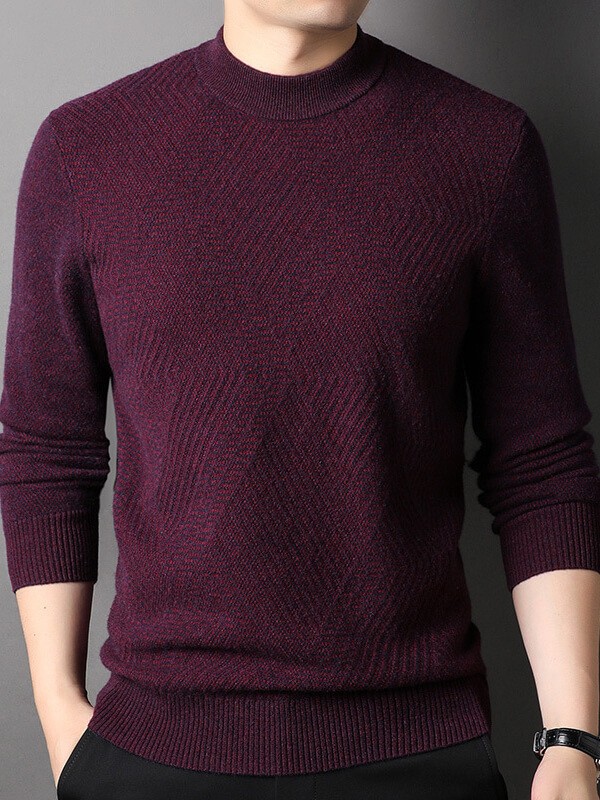 Classic Herringbone Mock Neck Cashmere Sweater for Men