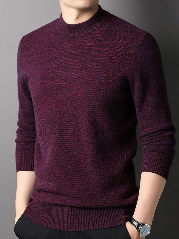 Classic Herringbone Mock Neck Cashmere Sweater for Men