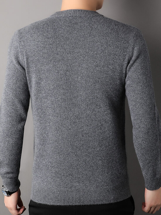 Blue Haze Classic Textured Crew Neck Cashmere Sweater for Men