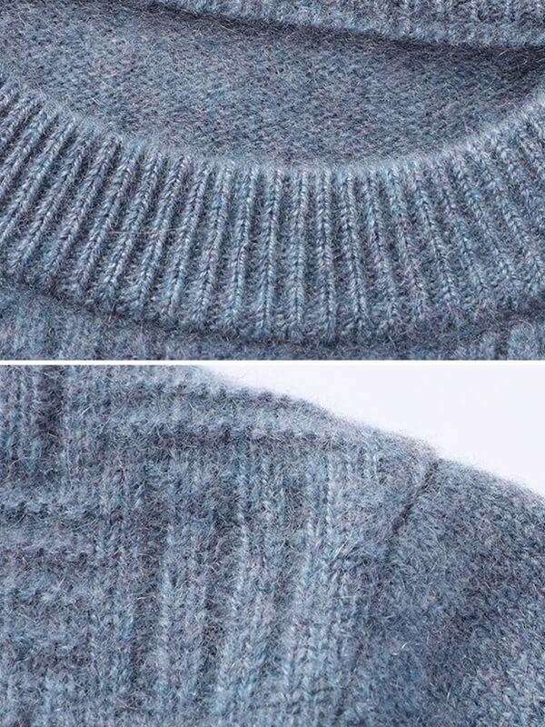 Blue Haze Classic Textured Crew Neck Cashmere Sweater for Men