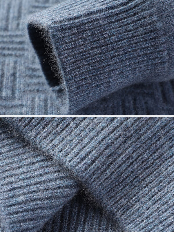 Blue Haze Classic Textured Crew Neck Cashmere Sweater for Men