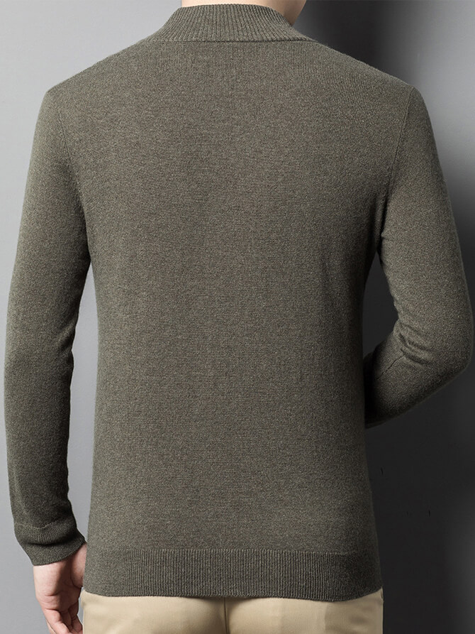 Men's Classic Mock Neck Quarter Zip Cashmere Cable Knit Sweater