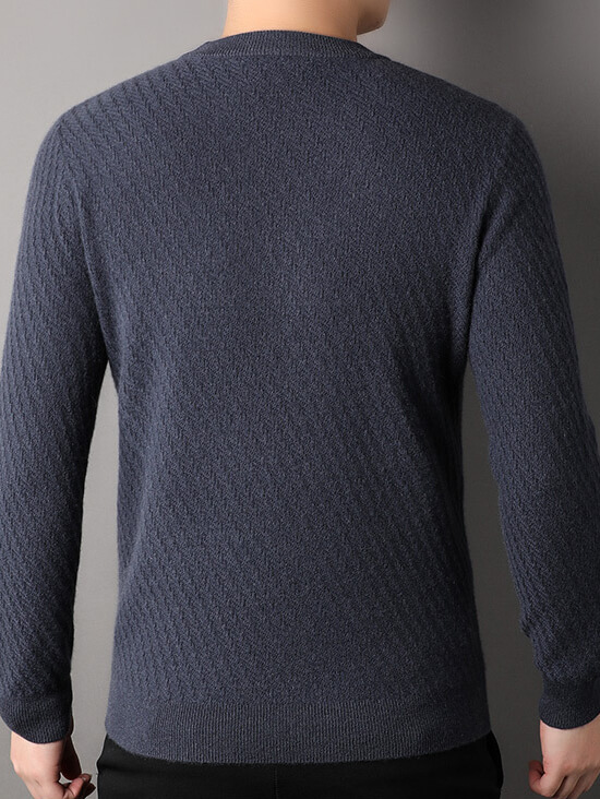 Men's Classic Herringbone Knit Premium Cashmere Crewneck Sweater