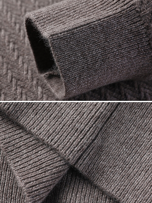 Men's Classic Herringbone Knit Premium Cashmere Crewneck Sweater