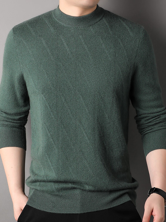 Men's Elegant Diagonal Texture Mock Neck Cashmere Sweater