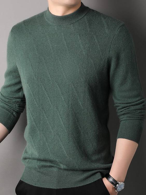 Men's Elegant Diagonal Texture Mock Neck Cashmere Sweater