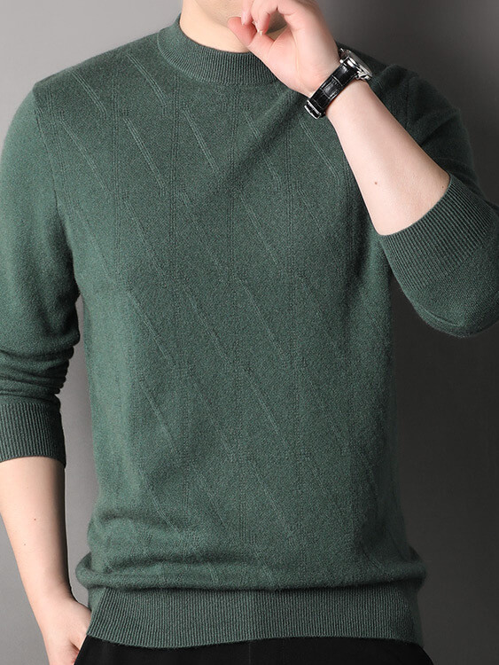 Men's Elegant Diagonal Texture Mock Neck Cashmere Sweater