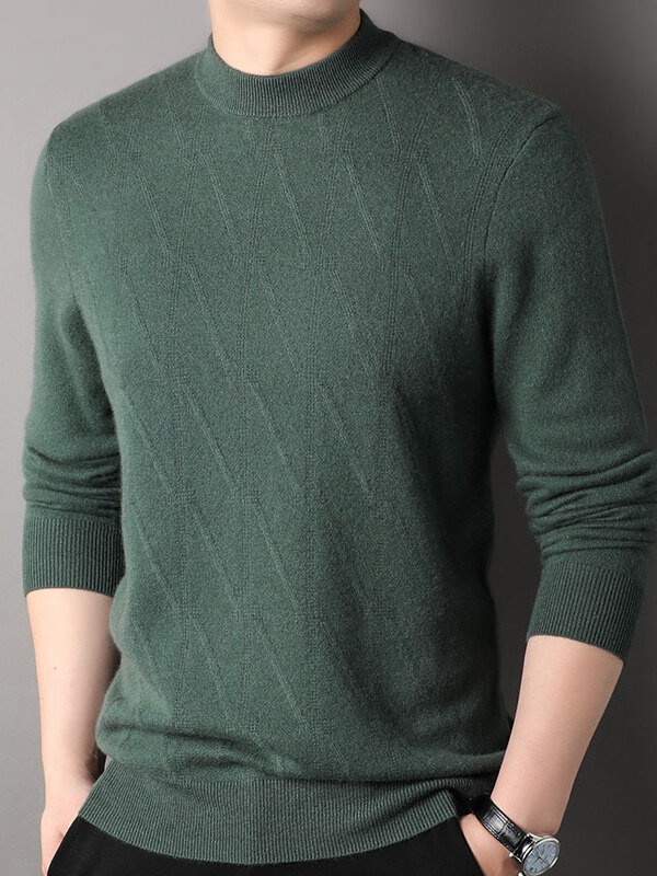 Men's Elegant Diagonal Texture Mock Neck Cashmere Sweater