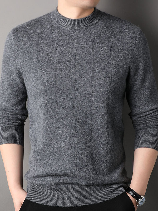 Men's Elegant Diagonal Texture Mock Neck Cashmere Sweater