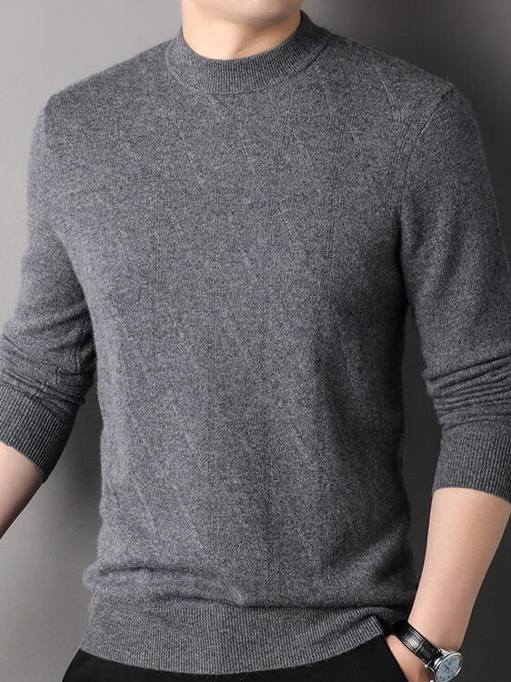 Men's Elegant Diagonal Texture Mock Neck Cashmere Sweater