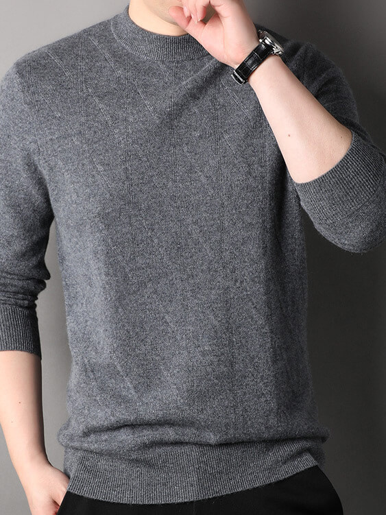 Men's Elegant Diagonal Texture Mock Neck Cashmere Sweater