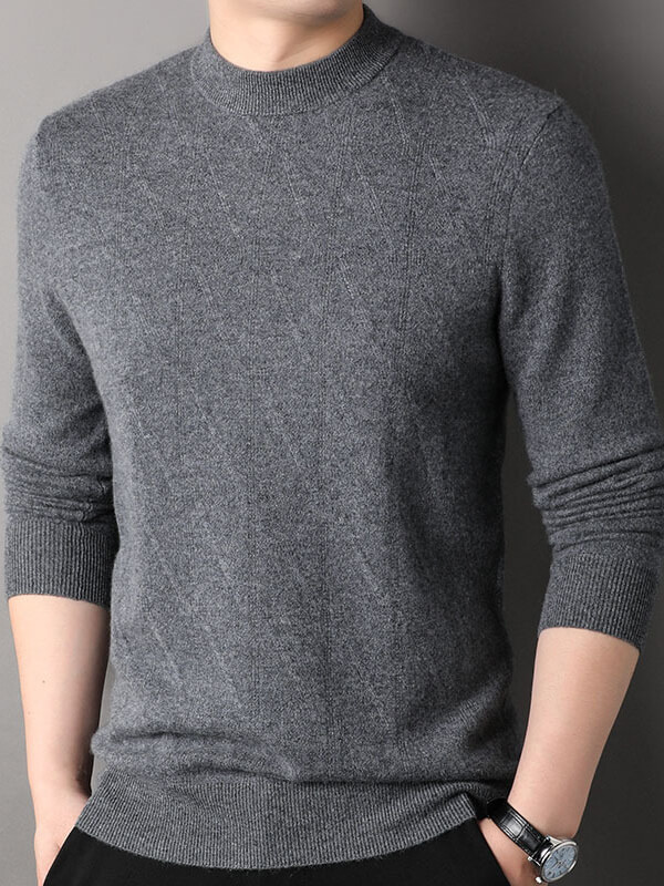 Men's Elegant Diagonal Texture Mock Neck Cashmere Sweater