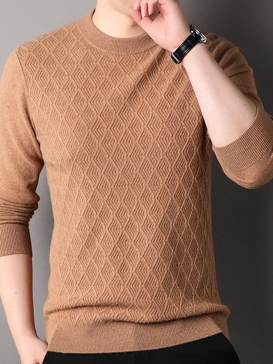 Luxurious Diamond Knit Crew Neck Cashmere Sweater for Men