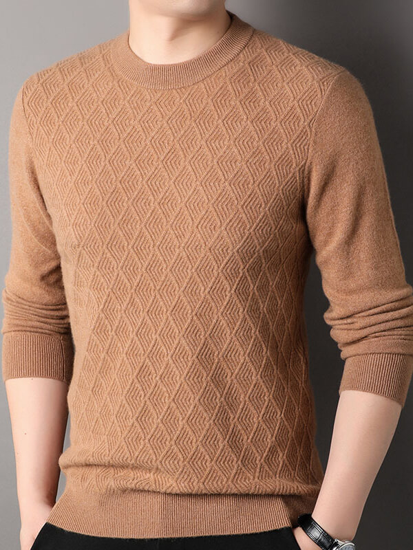 Luxurious Diamond Knit Crew Neck Cashmere Sweater for Men