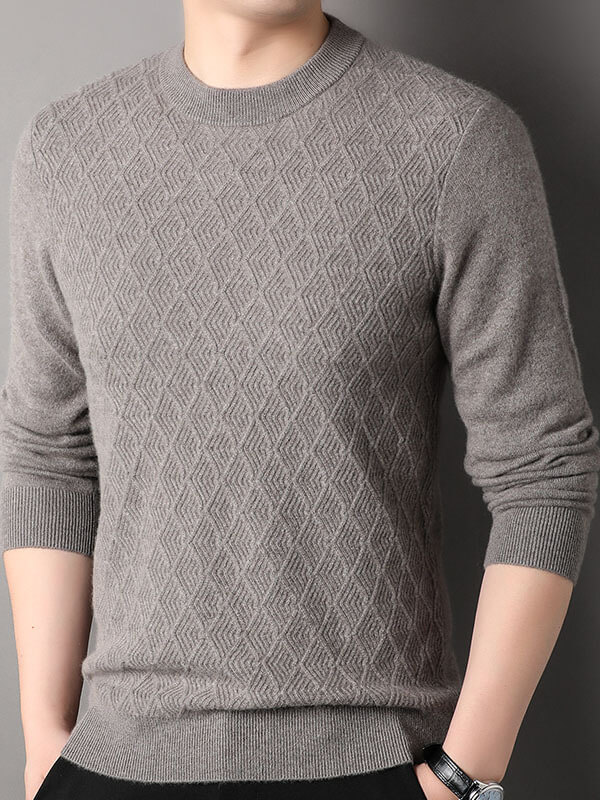 Luxurious Diamond Knit Crew Neck Cashmere Sweater for Men