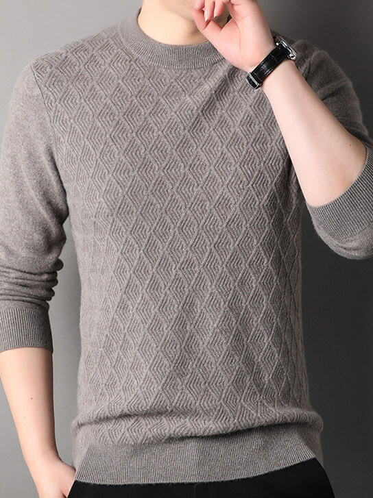 Luxurious Diamond Knit Crew Neck Cashmere Sweater for Men