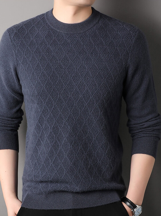 Luxurious Diamond Knit Crew Neck Cashmere Sweater for Men