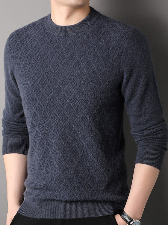 Luxurious Diamond Knit Crew Neck Cashmere Sweater for Men