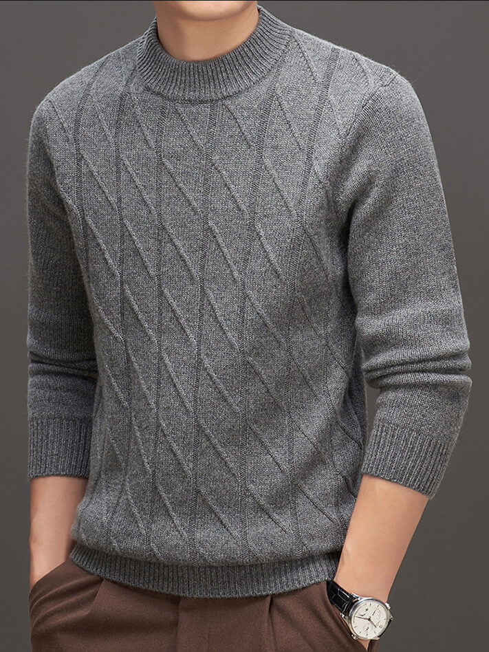 Men's Classic Ribbed Mock Neck Cashmere Pullover Sweater