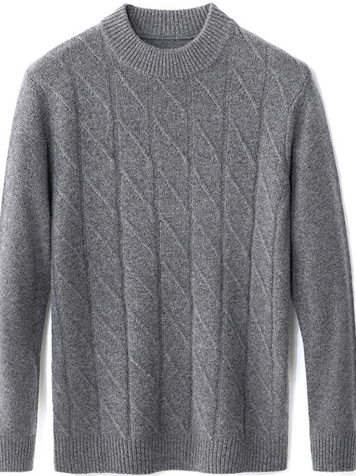 Men's Classic Ribbed Mock Neck Cashmere Pullover Sweater