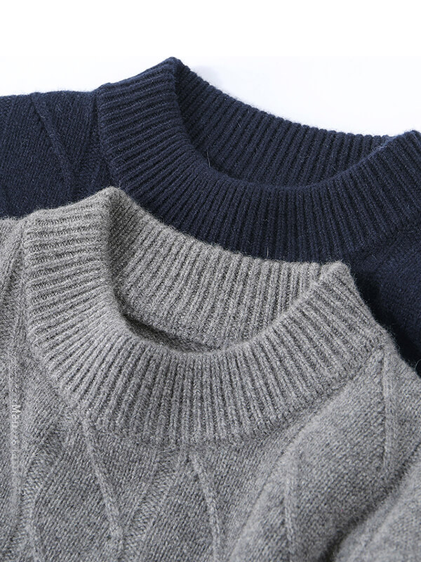 Men's Classic Ribbed Mock Neck Cashmere Pullover Sweater