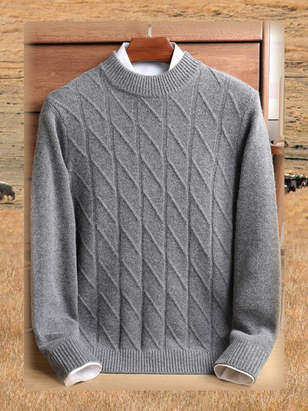 Men's Classic Ribbed Mock Neck Cashmere Pullover Sweater