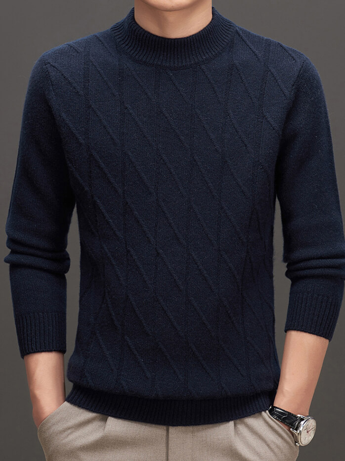 Men's Classic Ribbed Mock Neck Cashmere Pullover Sweater