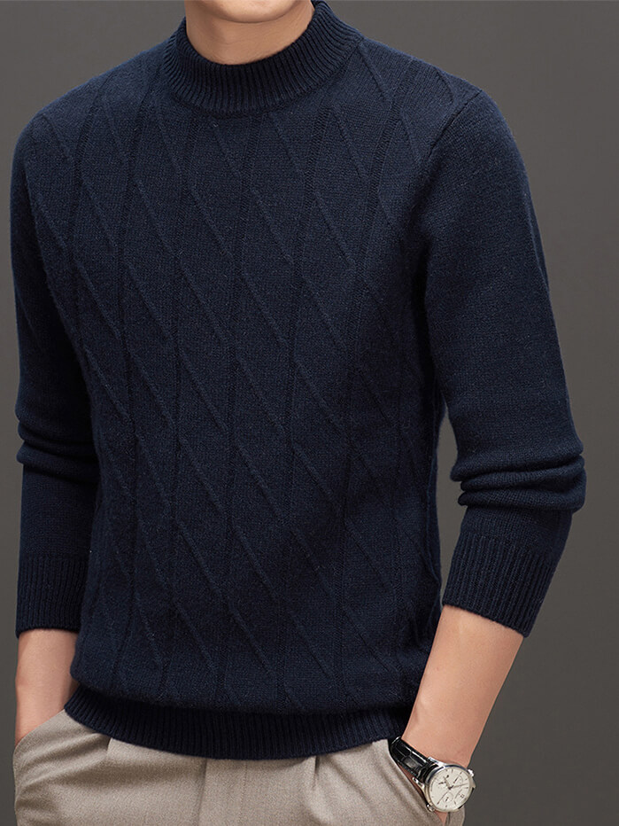 Men's Classic Ribbed Mock Neck Cashmere Pullover Sweater