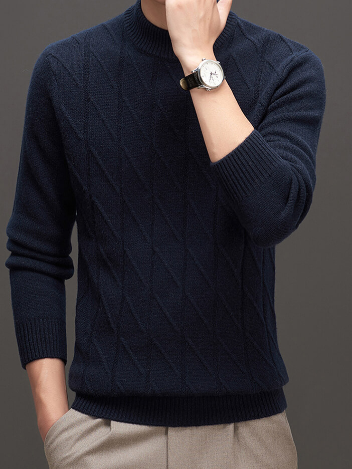 Men's Classic Ribbed Mock Neck Cashmere Pullover Sweater