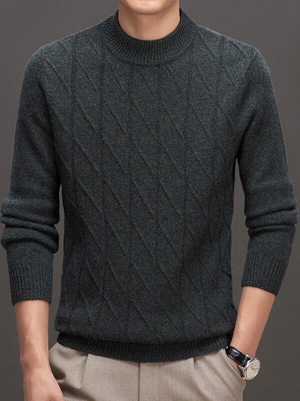 Men's Classic Ribbed Mock Neck Cashmere Pullover Sweater