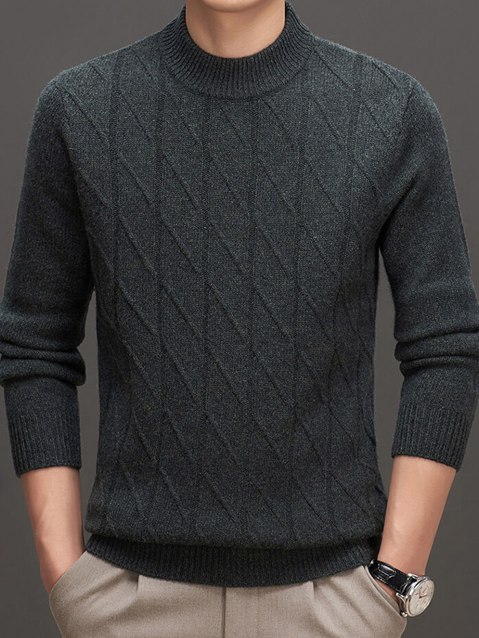 Men's Classic Ribbed Mock Neck Cashmere Pullover Sweater